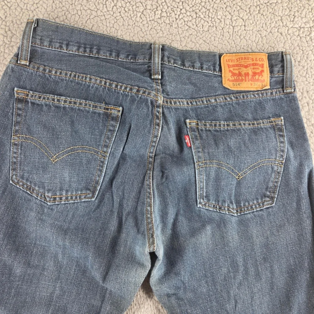 Levis 514 Straight Leg Jeans Mens 34x34 Dark Wash Blue Denim Western Work Pants